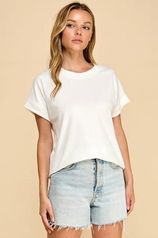 White Ribbed Neck Contrast Top - Modern Creek Boutique