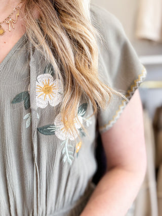 Wildflower Muse Olive Midi Dress - Modern Creek Boutique