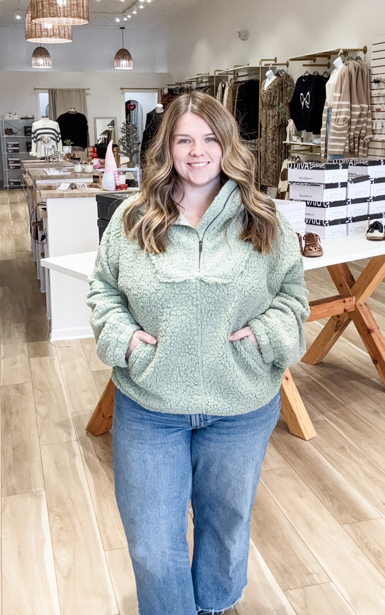 Winter Sage Curvy Sherpa Jacket - Modern Creek Boutique
