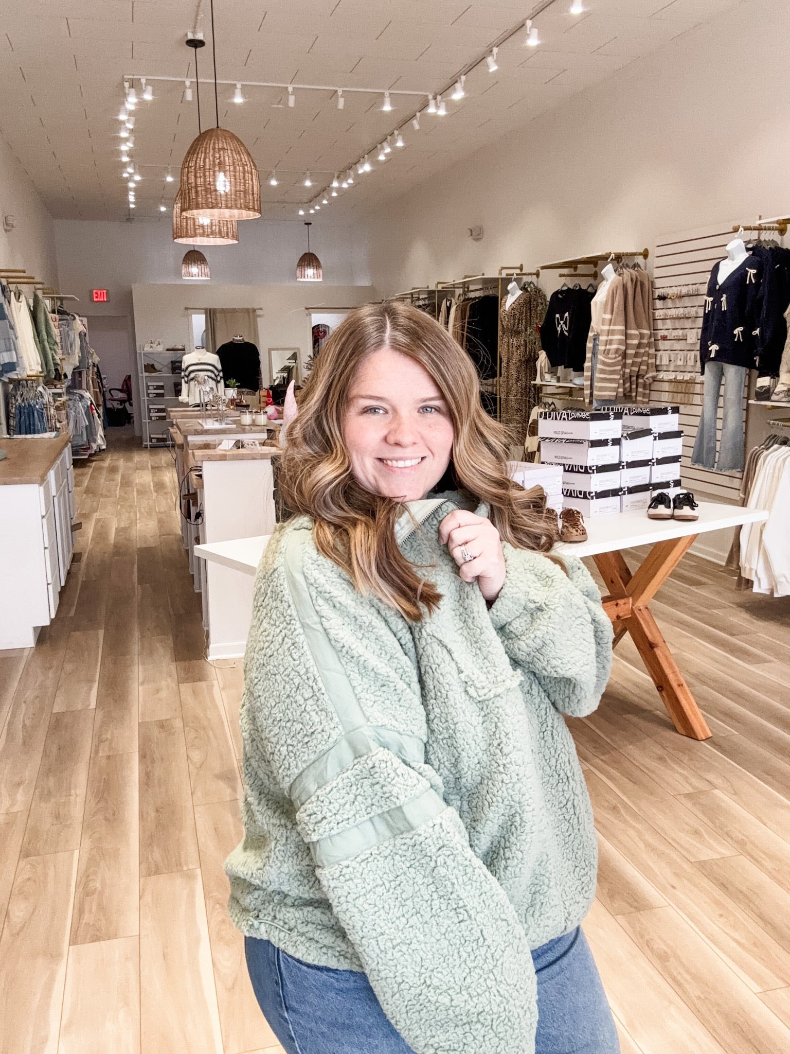 Winter Sage Curvy Sherpa Jacket - Modern Creek Boutique