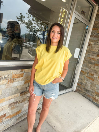 Yellow Elevated Cap Sleeve Top - Modern Creek Boutique
