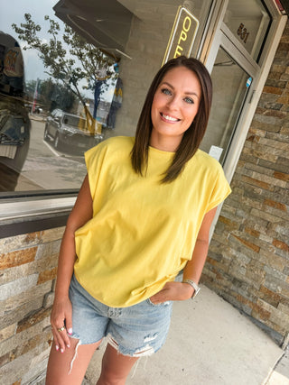 Yellow Elevated Cap Sleeve Top - Modern Creek Boutique