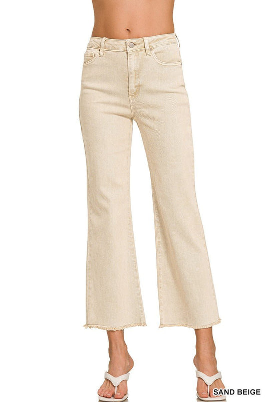 Zenana Acid Washed Beige Bootcut Denim - Modern Creek Boutique