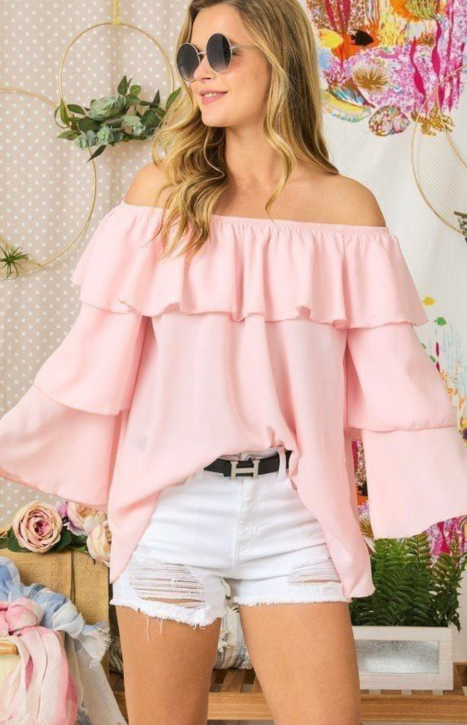 Blushing Beauty Tiered Off Shoulder Top