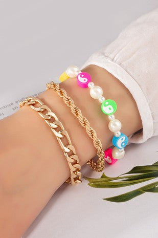 Ying Yang Chunky Chain Bracelet Set