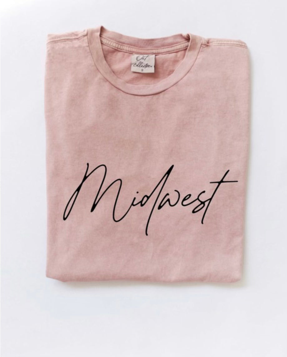 Midwest Soft Pink Curvy Mineral Washed Tee